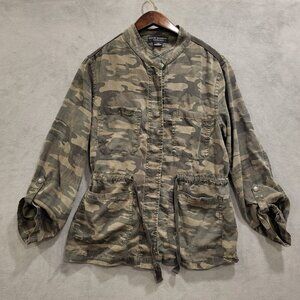 Sanctuary Social Standard Jacket Women's‎ Size Large Drawstring Waist Camo Coat